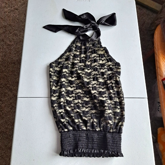Black Lace Halter Blouse - Picture 1 of 6